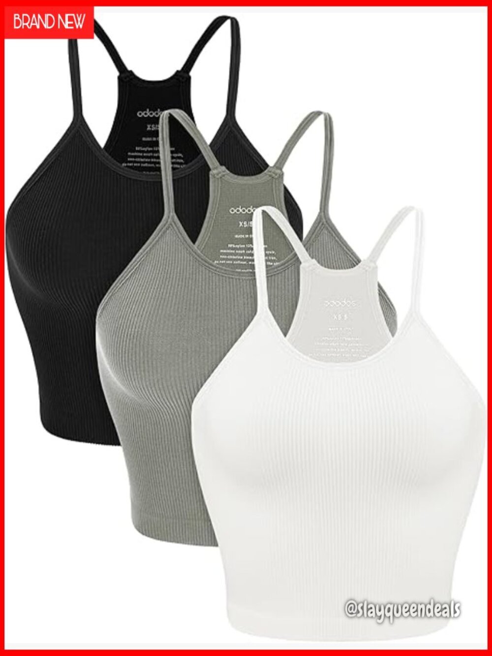 Seamless Rib-Knit Crop Tank Top 3-Pack for Workouts & Layering